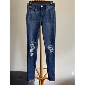 American Eagle Jeggings Size 2 X-Long Hi-Rise Distressed denim